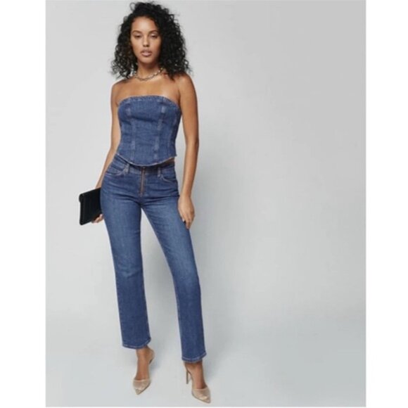 NWT Reformation Julianna Zip Straight Leg Mid-Rise Jeans Medium Wash Denim 28 - Picture 10 of 10